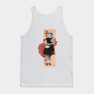 Vintage little Girl with Blue Glasses and Galaxy dress Rose Tank Top